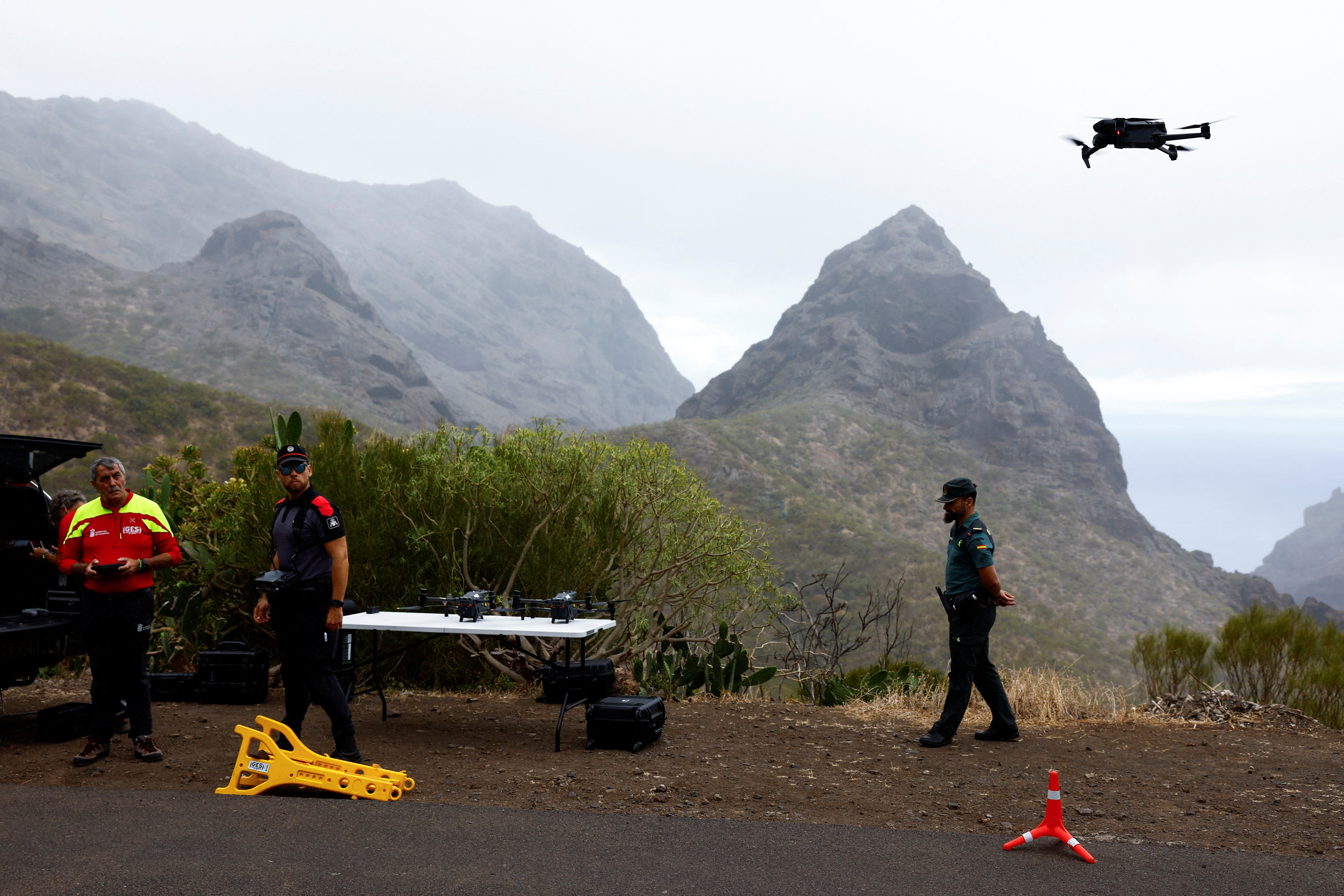 Members of the Emergency and Rescue Group, GES, of the Government of the Canary Islands carry out a search operation with drones for the young British man Jay Slater in the Los Carrizales ravine