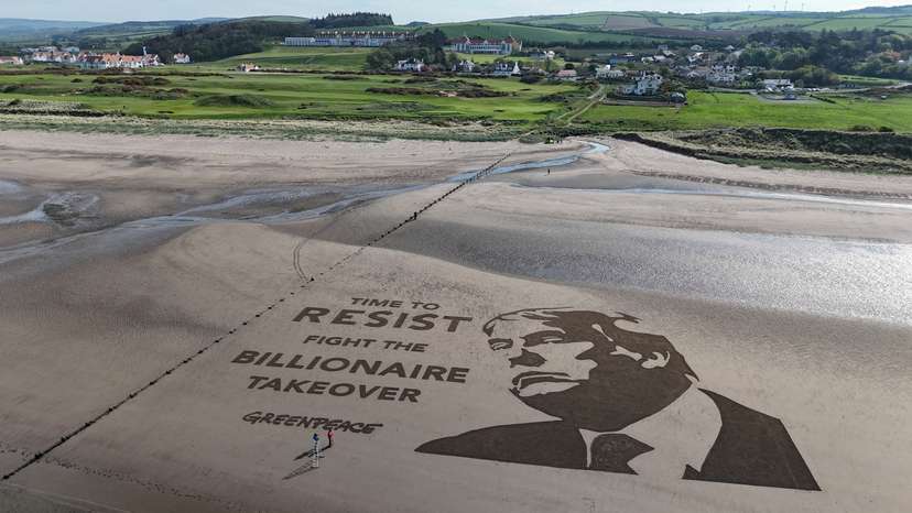 Huge protest artwork appears by Trump's Scottish golf course