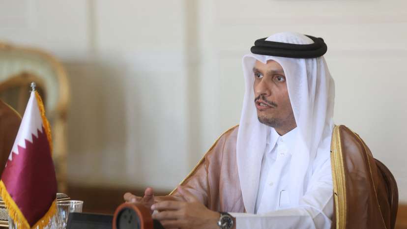 FILE PHOTO: Qatar's Prime Minister and Foreign Minister Sheikh Mohammed bin Abdulrahman Al Thani meets Iran's Foreign Minister Abbas Araghchi, in Tehran