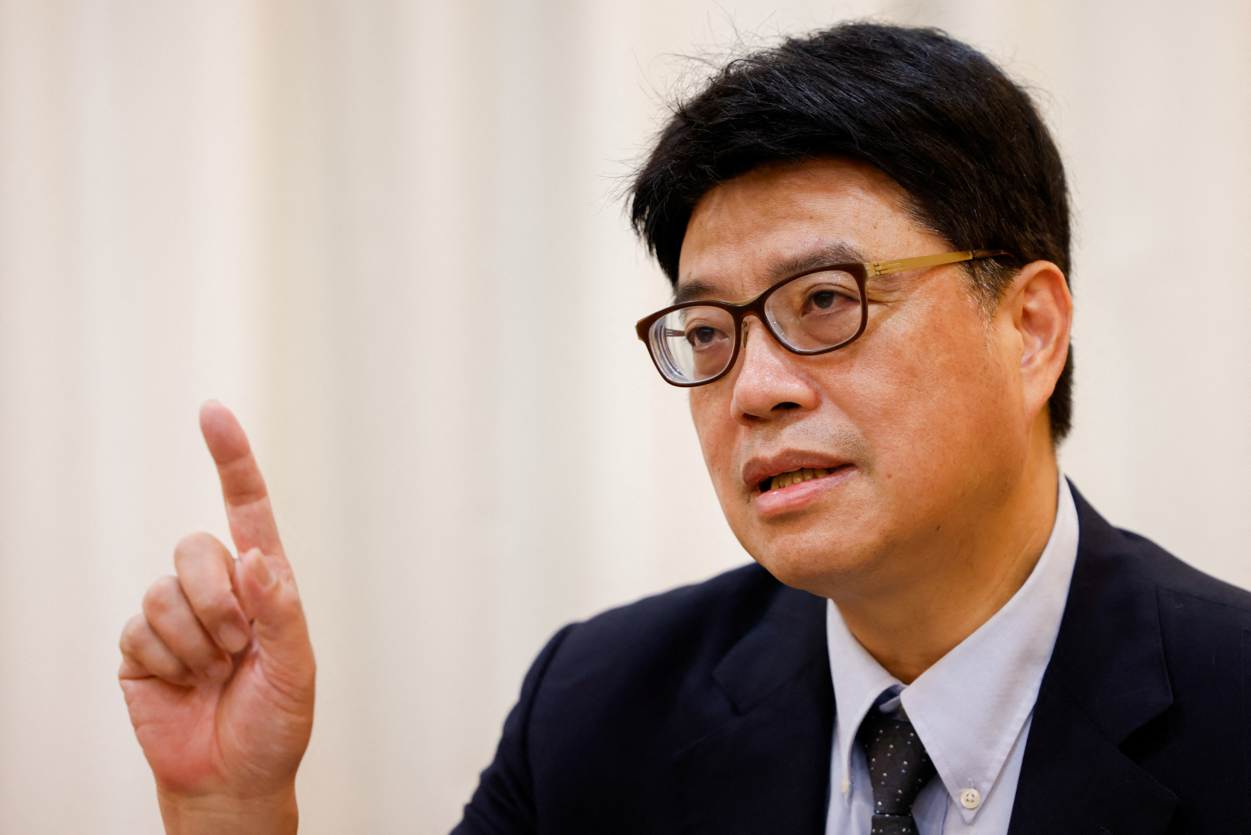 Taiwan's Mainland Affairs Council Minister Chiu Chui-cheng speaks during an interview with Reuters in Taipei