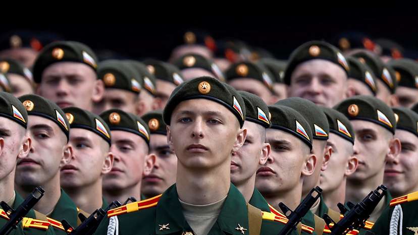FILE PHOTO: Russian servicemen line up during a rehearsal for the Victory Day military parade in Moscow