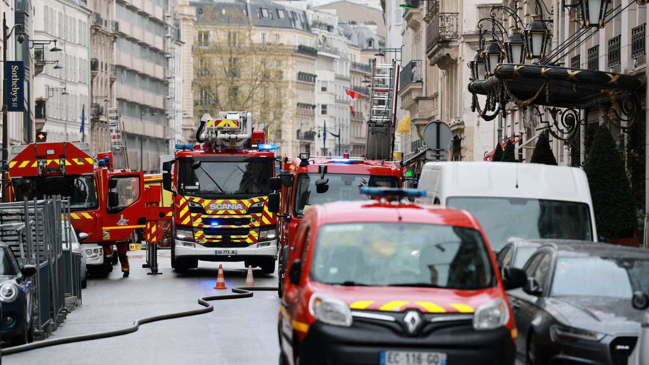 French firefighters work a fire broke out at Paris luxury Bristol Hotel