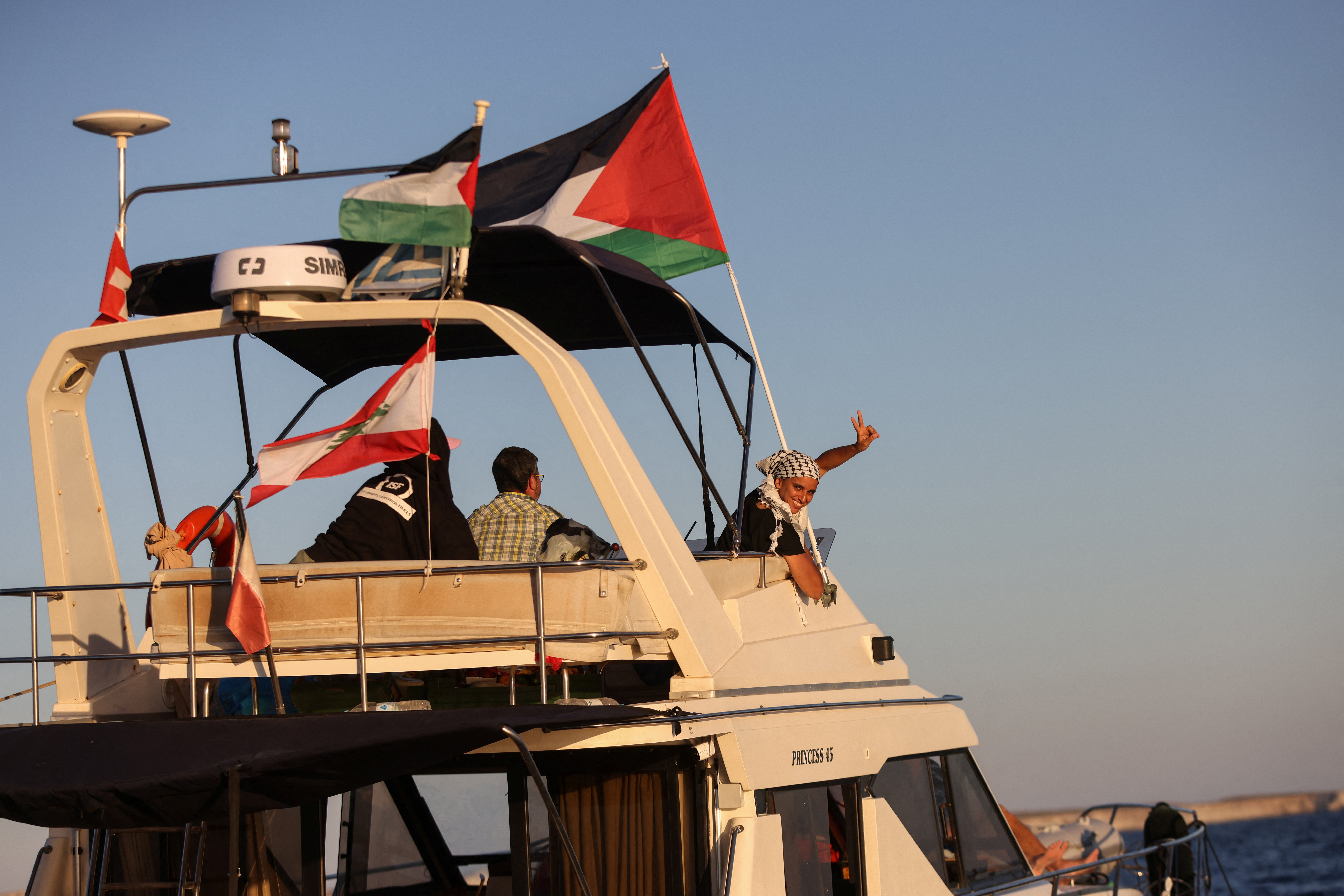 Global Sumud Flotilla boats off Crete island, Greece, heading to Gaza
