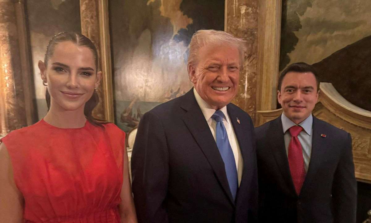 Ecuador President Daniel Noboa meets U.S. President Donald Trump in this handout picture