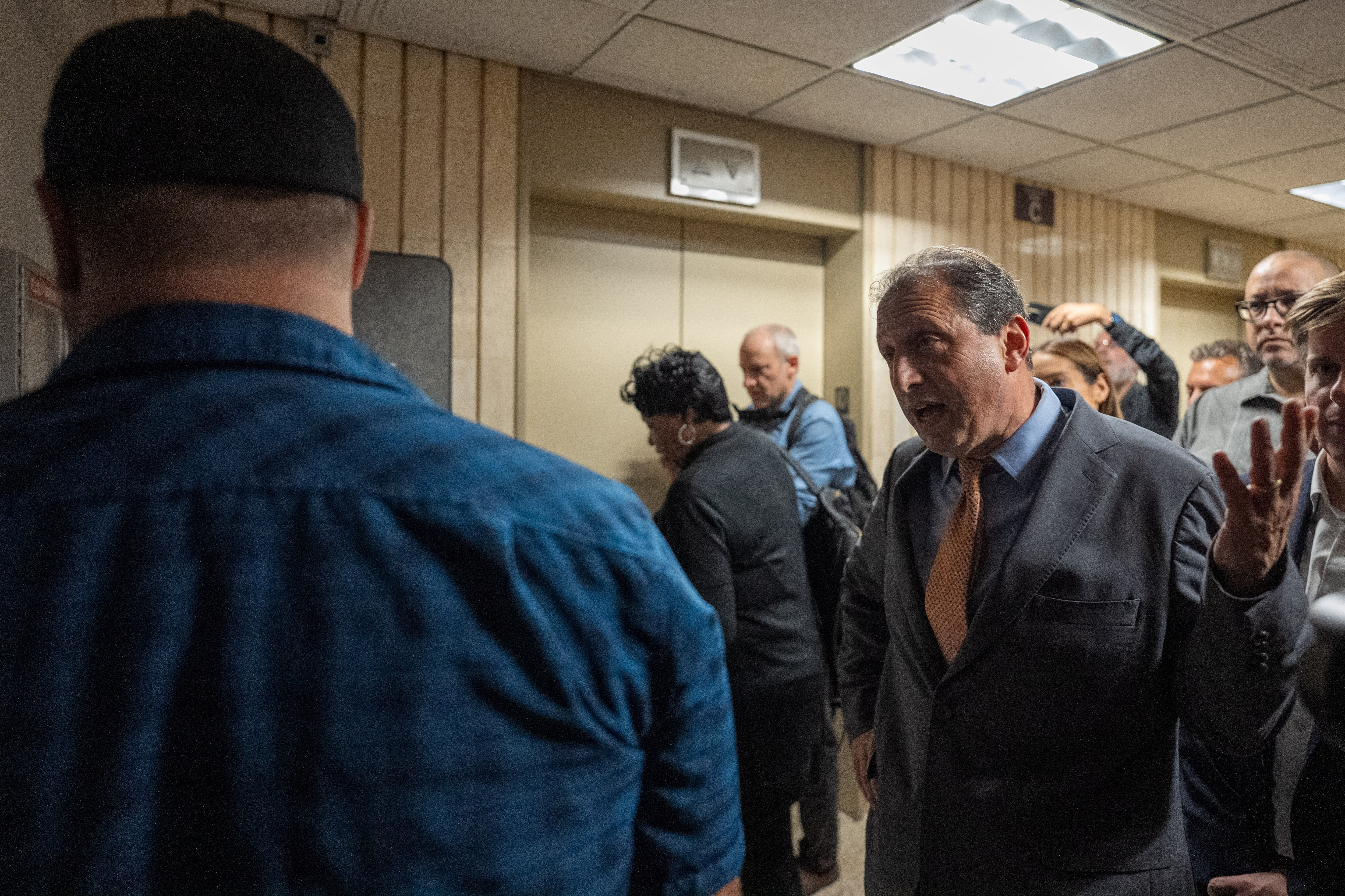 NYC Comptroller Brad Lander and other local politicians attempt to gain access to inspect the conditions of detention cells at U.S. immigration court in New York City