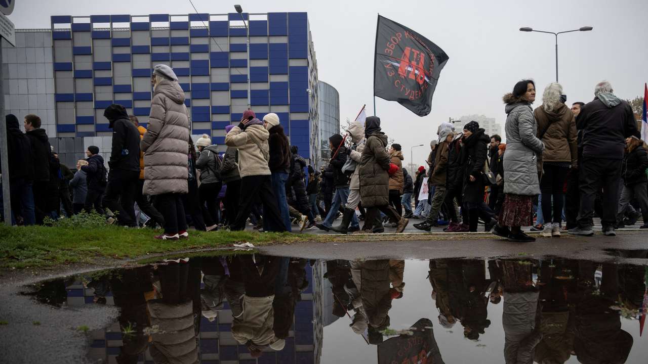 Students and citizens rally a year after starting their protest movement in Belgrade