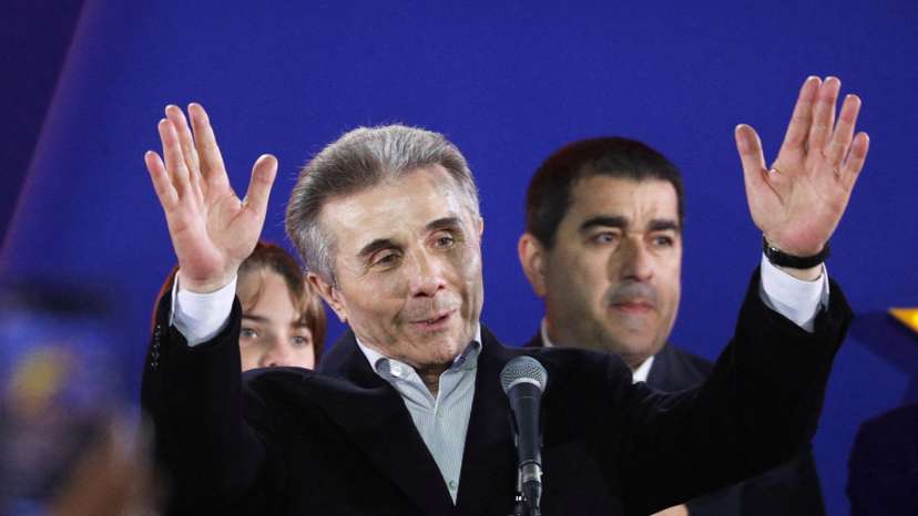 FILE PHOTO: Founder of the Georgian Dream party Bidzina Ivanishvili speaks after the announcement of exit poll results in Tbilisi