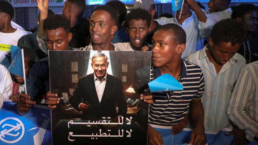 Somalis attend a demonstration in Mogadishu as Israel becomes first country to formally recognize Somaliland as independent state