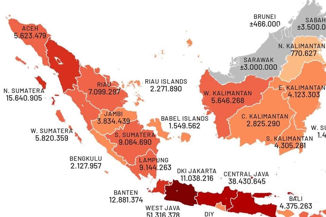 🇮🇩 Indonesia is the world’s fourth most populous country, spread across more than 17,000 islands. This maps show just how diverse and fascinating its population distribution is from province to province.West Java stands out with ove