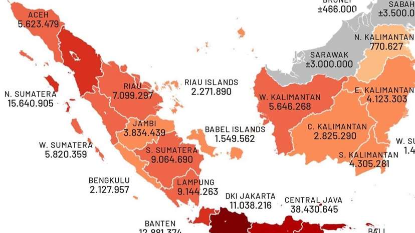 🇮🇩 Indonesia is the world’s fourth most populous country, spread across more than 17,000 islands. This maps show just how diverse and fascinating its population distribution is from province to province.West Java stands out with ove