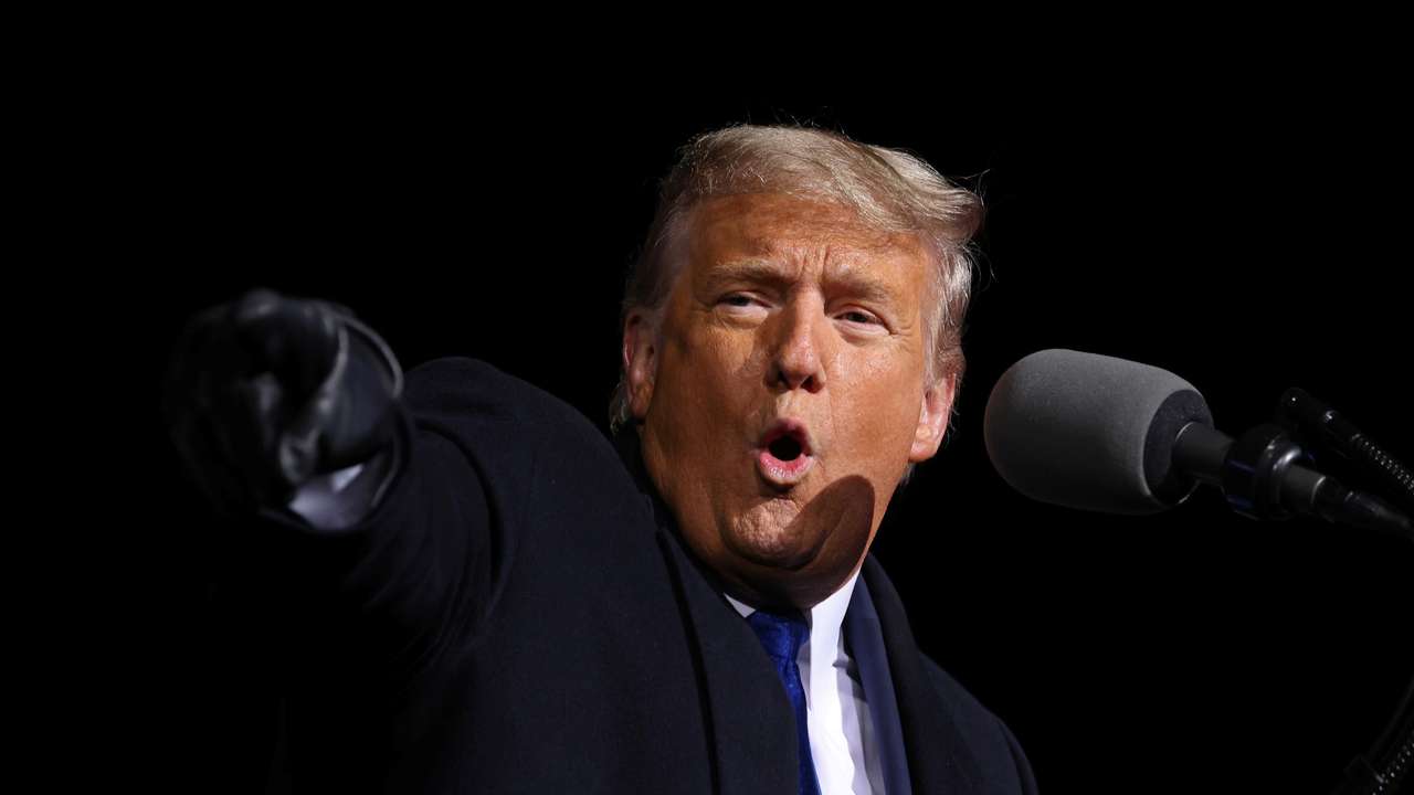 U.S. President Trump speaks at a campaign rally at Eppley Airfield in Omaha, Nebraska