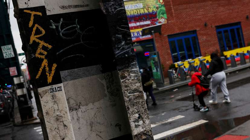 FILE PHOTO: Tren de Aragua graffiti is seen on a steel beam, as the Trump administration deported more than 200 Venezuelans, alleged members of the Venezuelan gang, to El Salvador over the weekend, in New York City