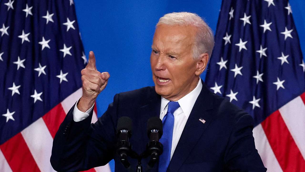 FILE PHOTO: U.S. President Joe Biden speaks at NATO's 75th anniversary summit, in Washington