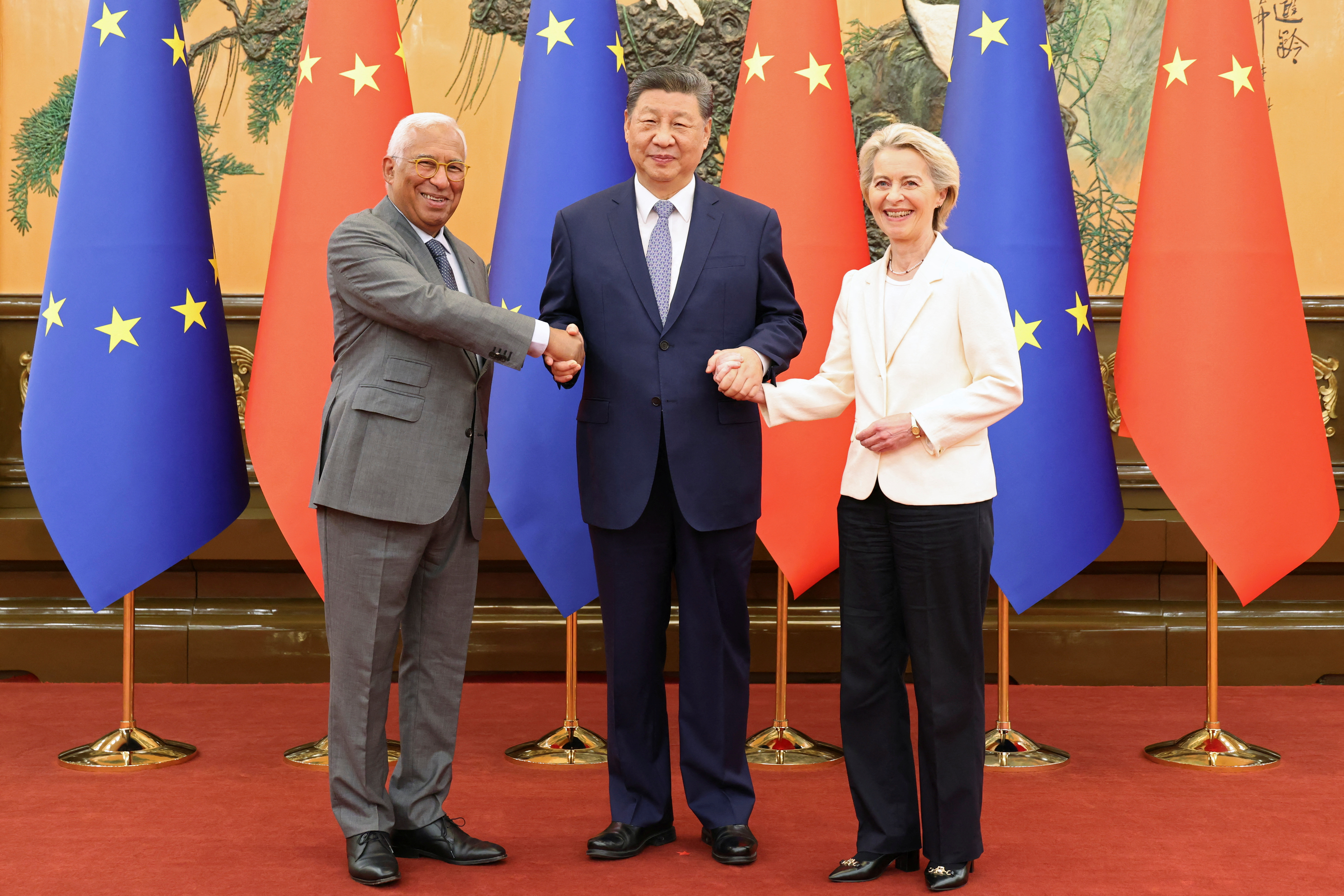 Chinese President Xi Jinping meets European Council President Antonio Costa and European Commission President Ursula von der Leyen in Beijing