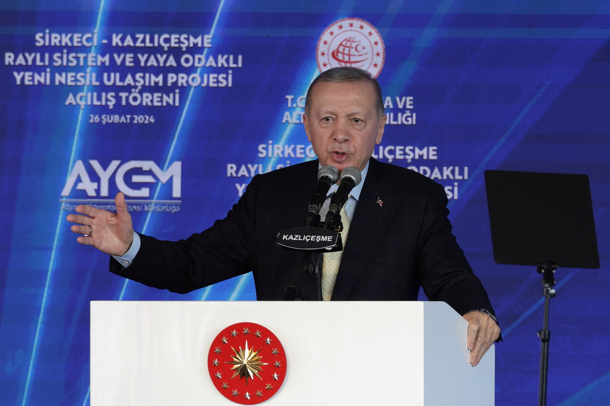 Turkish President Erdogan attends an opening ceremony for a rail project in Istanbul