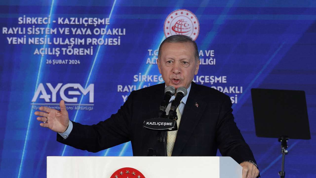 Turkish President Erdogan attends an opening ceremony for a rail project in Istanbul
