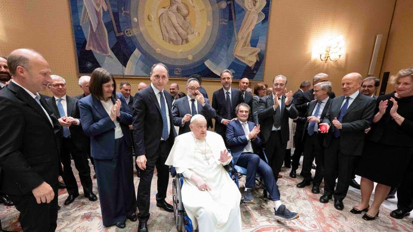 Pope Francis meets with personnel from Gemelli hospital and Vatican medical staff at the Vatican