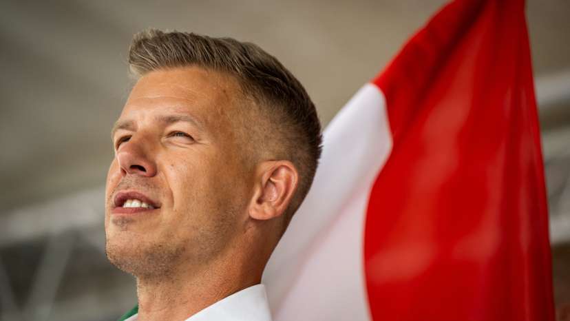 Peter Magyar, Hungarian opposition leader, delivers a speech in Szekesfehervar