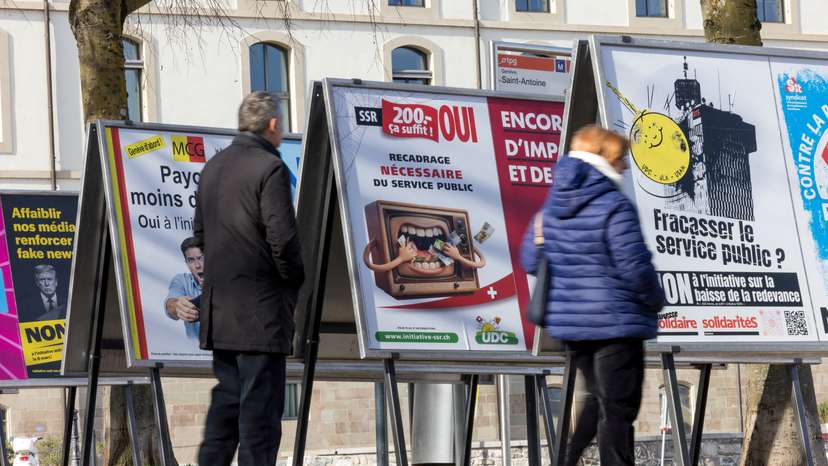 FILE PHOTO: Swiss radio and television votations poster campaign