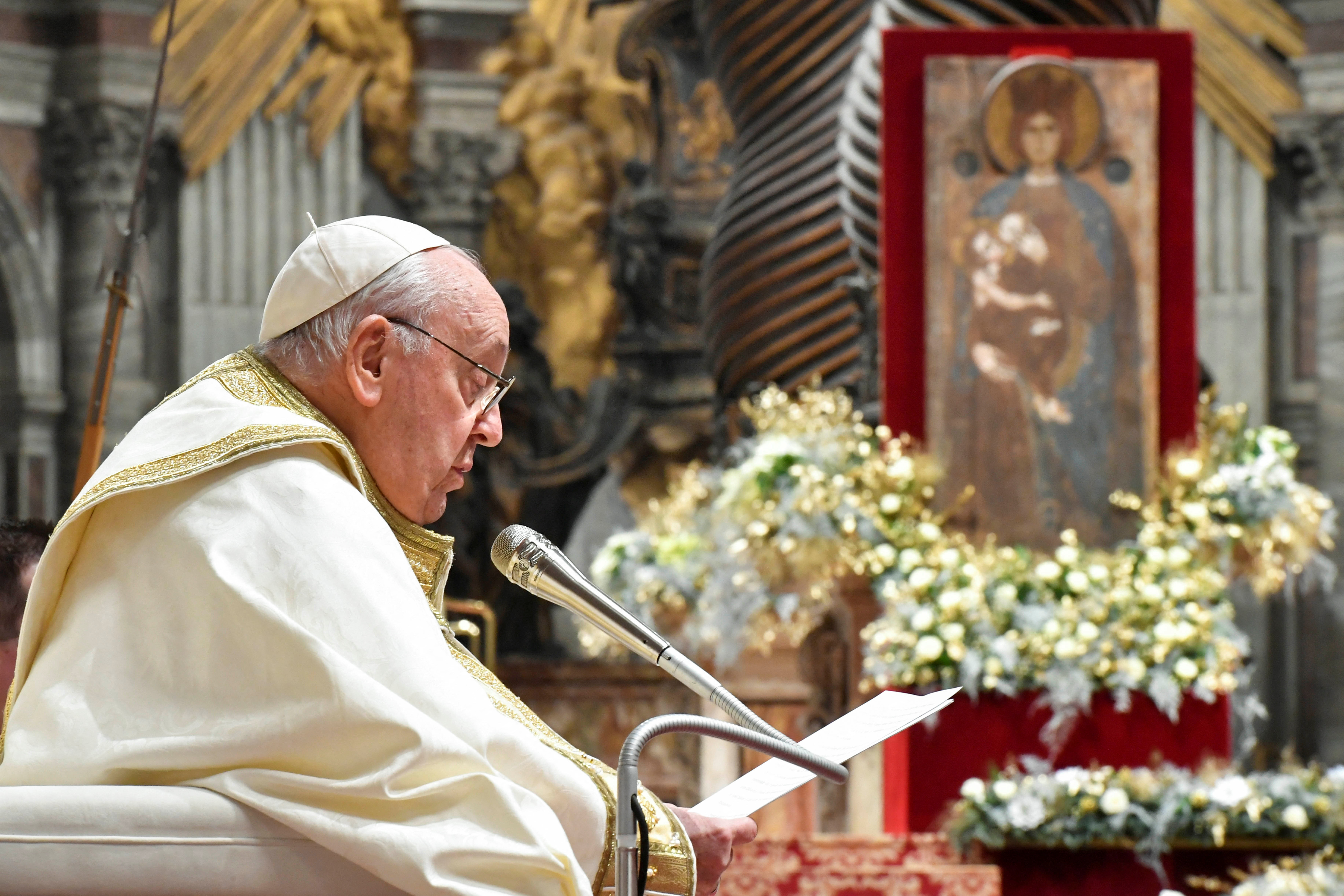 Pope Francis leads the Vespers and Te Deum prayer in St. Peter's Basilica at the Vatican