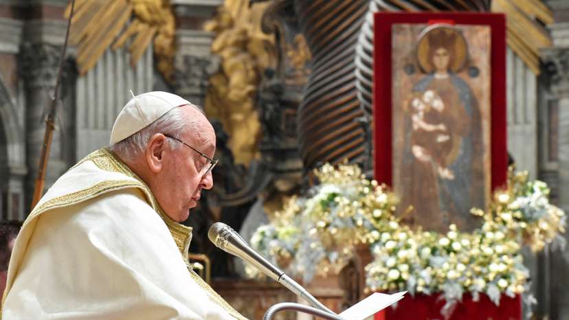 Pope Francis leads the Vespers and Te Deum prayer in St. Peter's Basilica at the Vatican