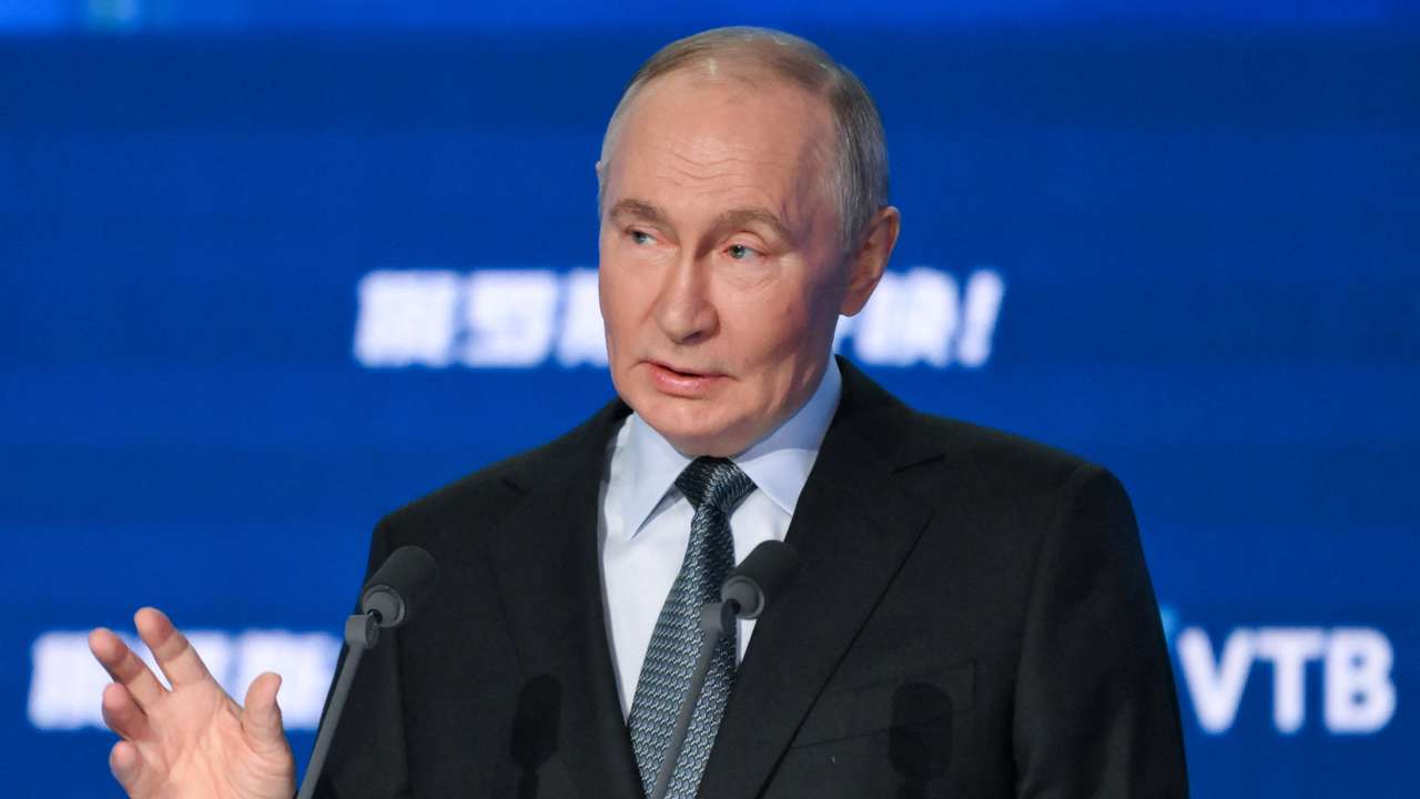 Russian President Vladimir Putin attends the VTB Investment Forum "Russia Calling" in Moscow