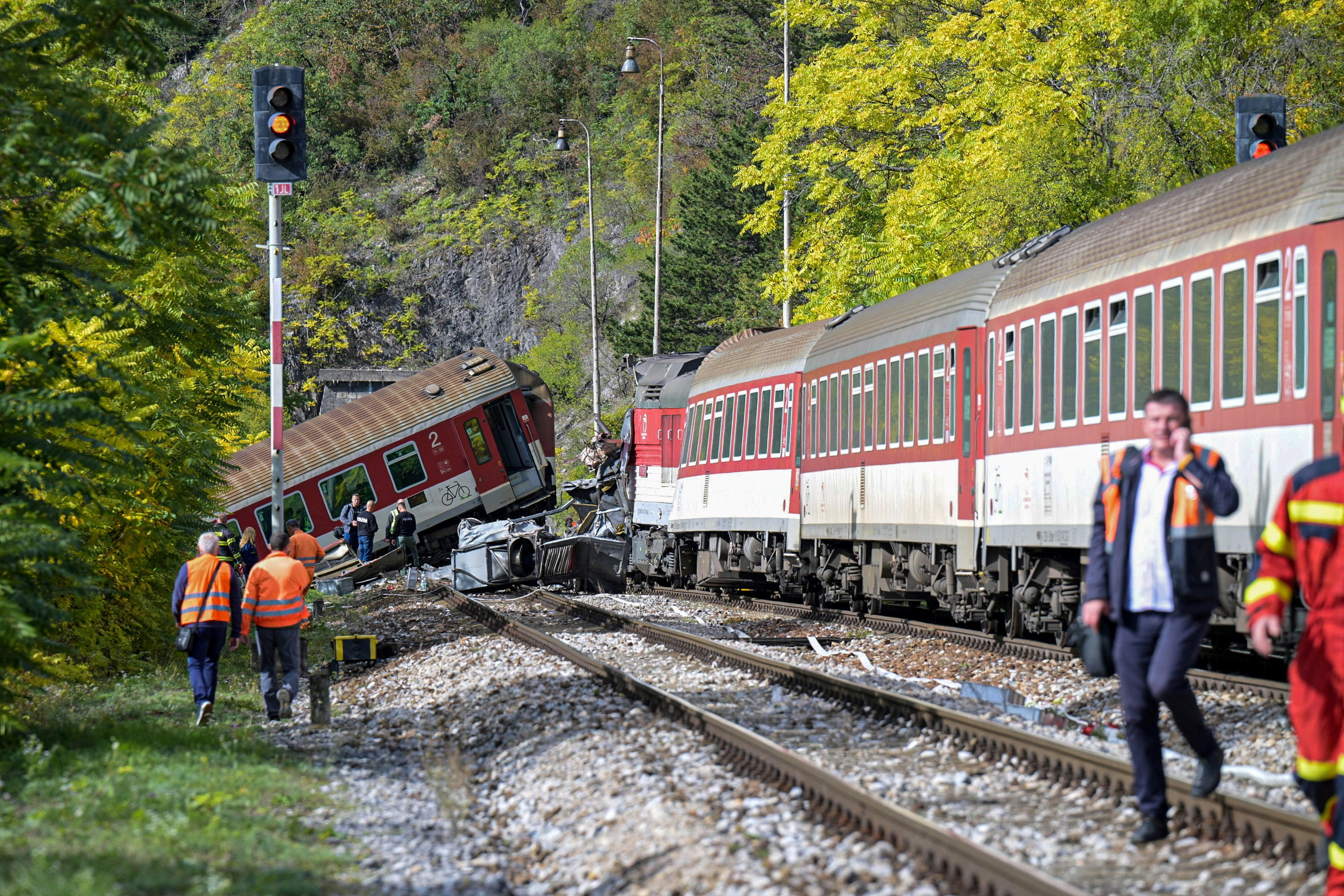 A site of a train crash is seen near Jablonov nad Turnou
