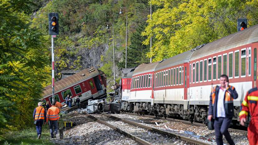 A site of a train crash is seen near Jablonov nad Turnou
