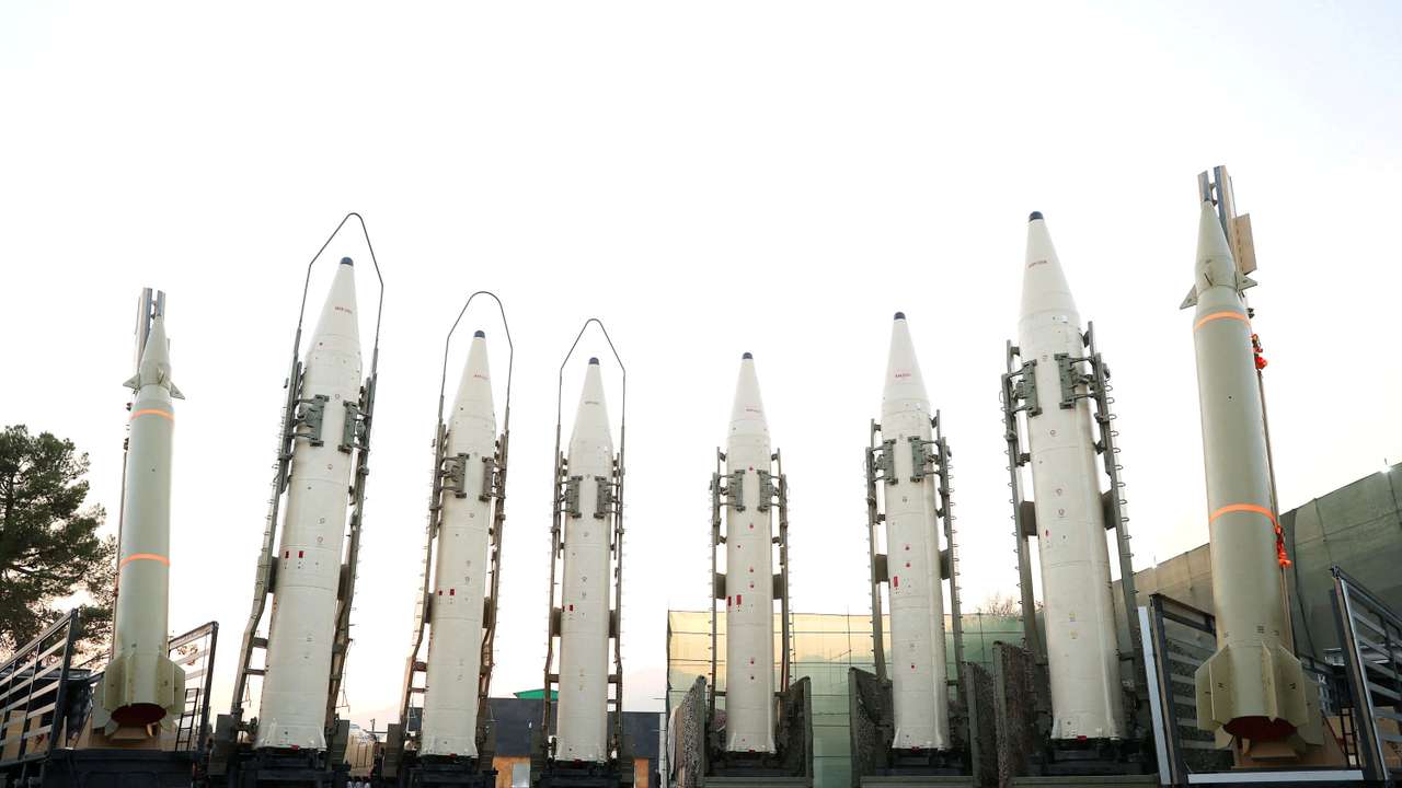 FILE PHOTO: Iranian ballistic missiles are displayed during the ceremony of joining the Armed Forces, in Tehran