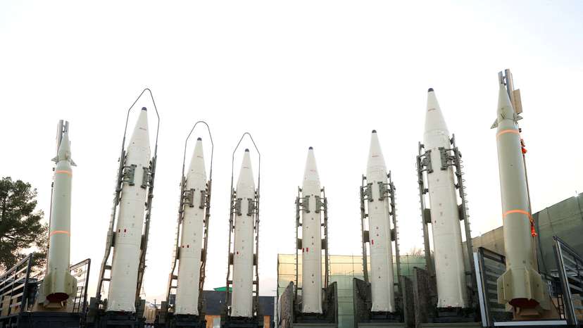 FILE PHOTO: Iranian ballistic missiles are displayed during the ceremony of joining the Armed Forces, in Tehran