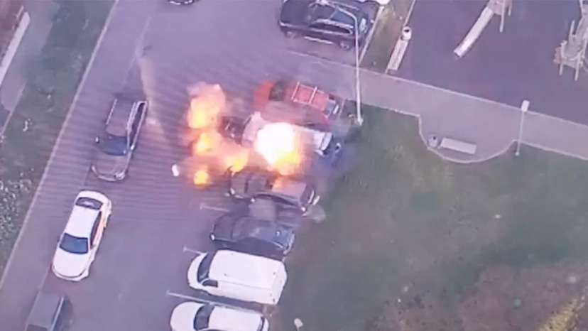 A moment of a car blast that reportedly injured an officer from Russia's GRU military intelligence is captured, in Moscow