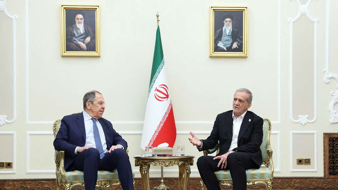 Iranian President Masoud Pezeshkian meets with Russia's Foreign Minister Sergei Lavrov in Tehran