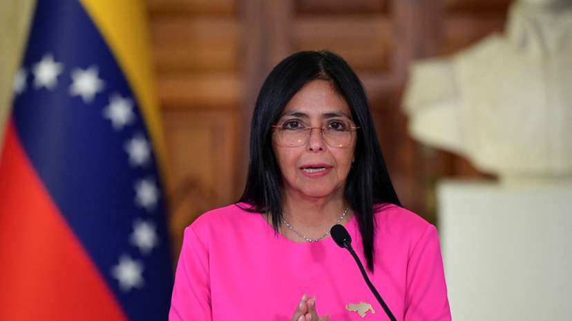 Venezuela's Vice President and Oil Minister Delcy Rodriguez addresses the media in Caracas