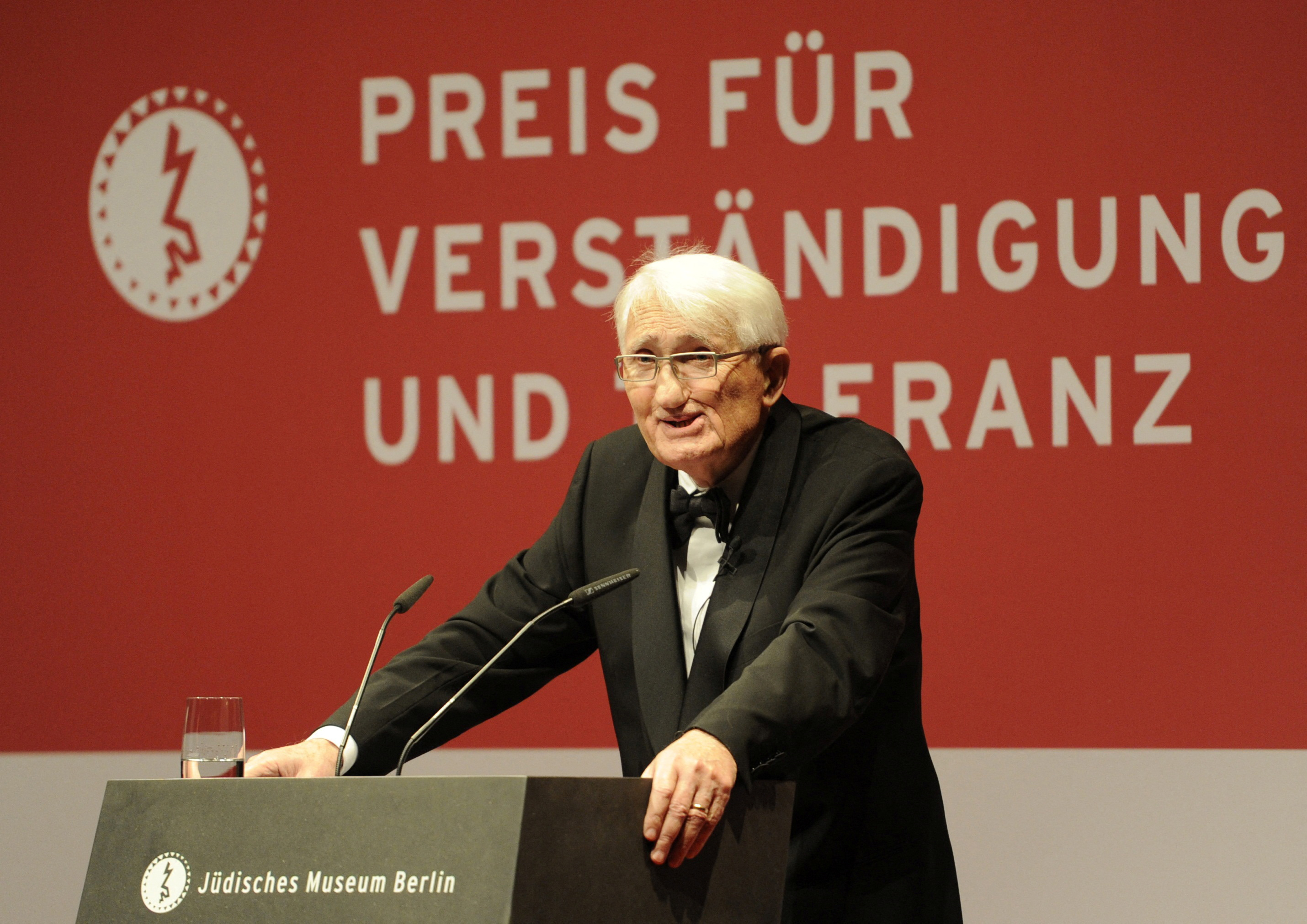 FILE PHOTO: German philosopher Professor Habermas makes speech during  "Understanding and Tolerance" awards ceremony at Jewish museum in Berlin