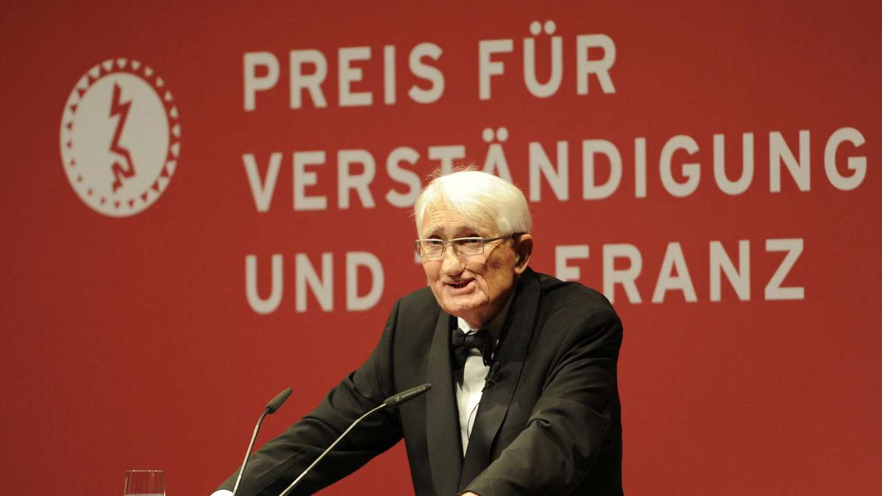FILE PHOTO: German philosopher Professor Habermas makes speech during "Understanding and Tolerance" awards ceremony at Jewish museum in Berlin