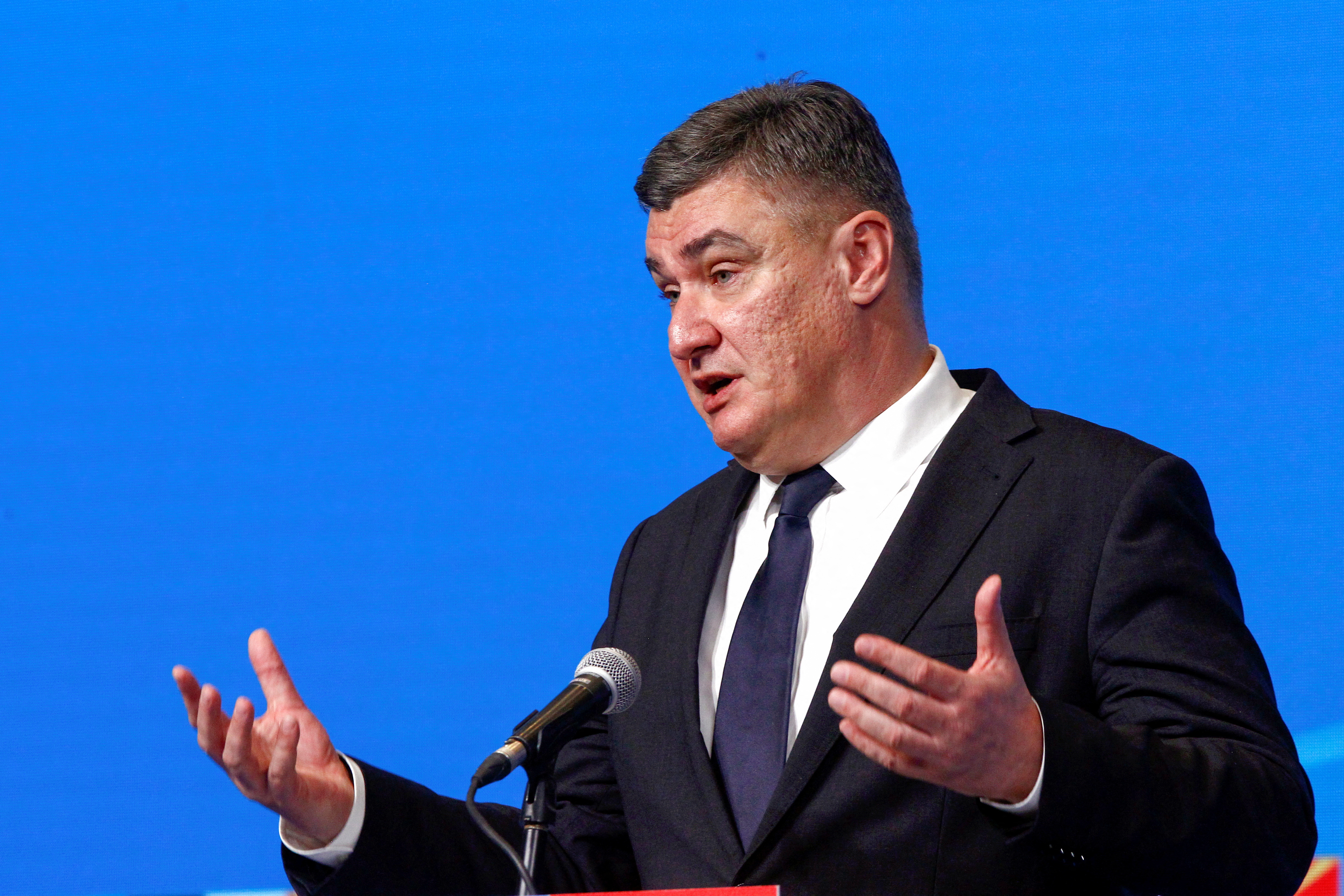 President of Croatia Zoran Milanovic speaks during a press conference of the informal meeting with leaders of the alliance's members in the Western Balkans Skopje