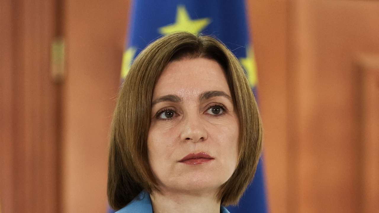 Moldovan President Sandu attends a press conference following the announcement of elections results, in Chisinau