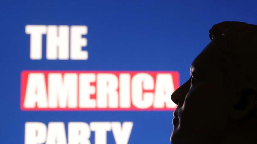 Illustration shows 3D printed miniature depicting Elon Musk and words "The America Party\