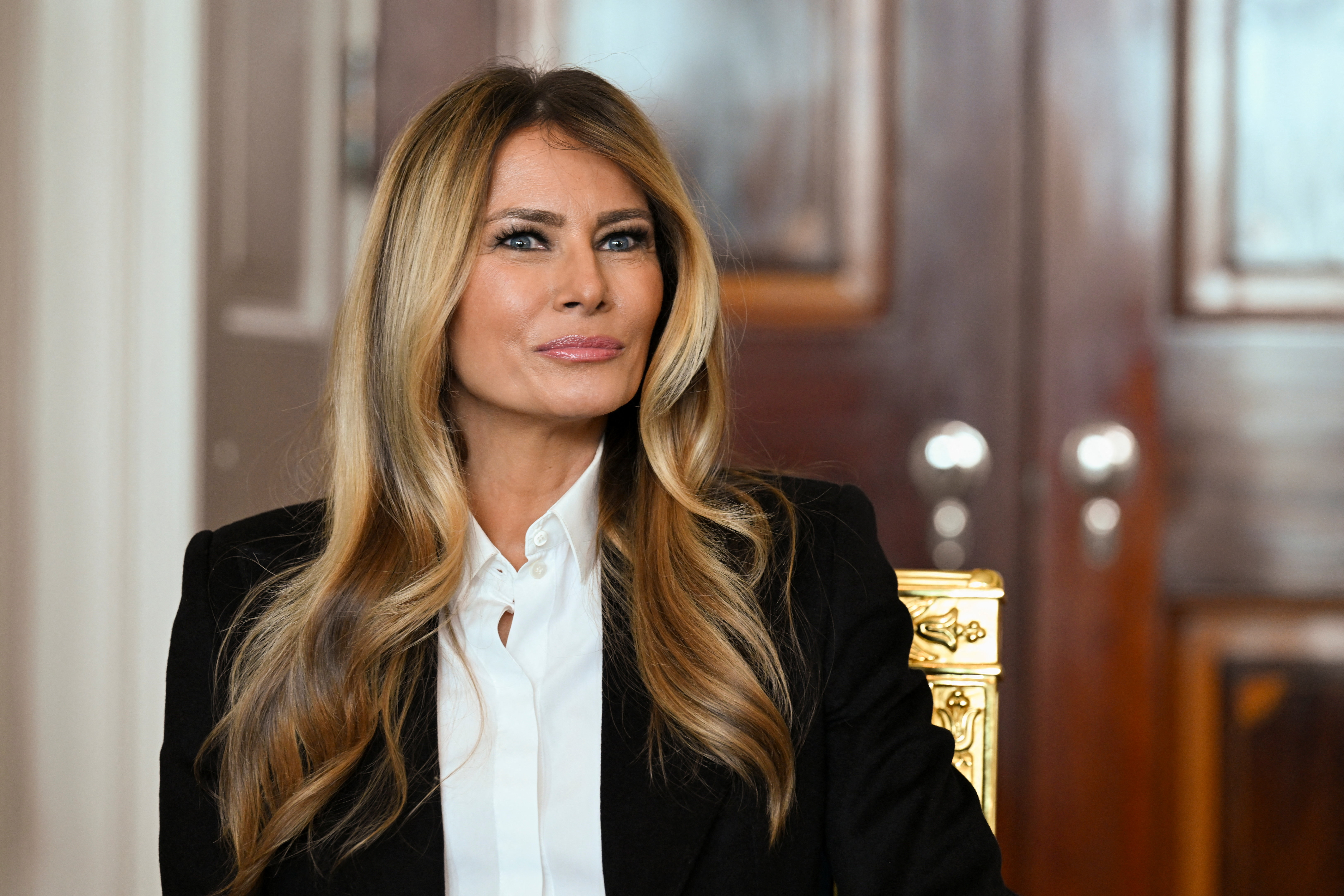 U.S. first lady Melania Trump meets with freed American-Israeli couple Keith and Aviva Siegel, at the White House