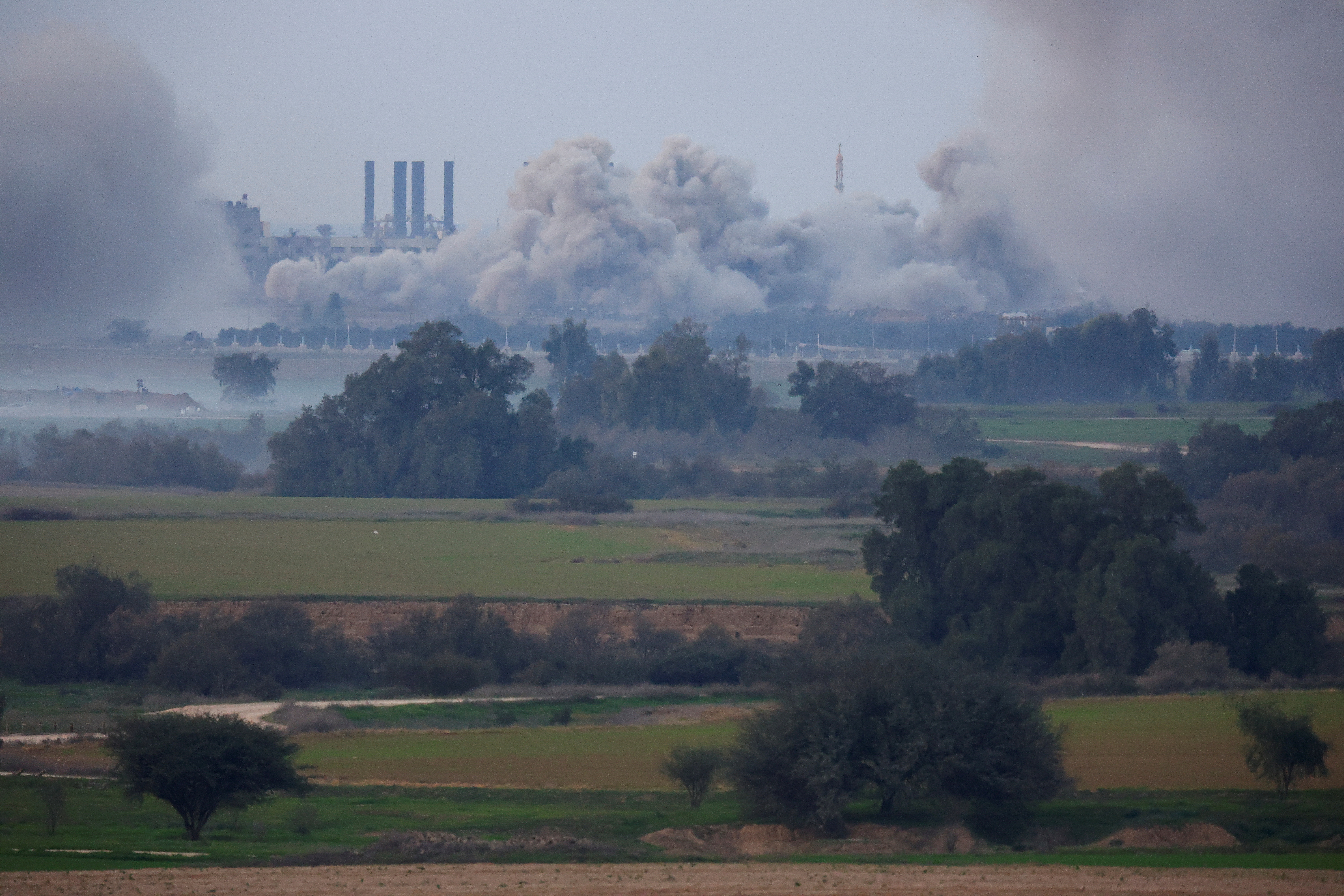 Smoke rises over Gaza, as seen from southern Israel
