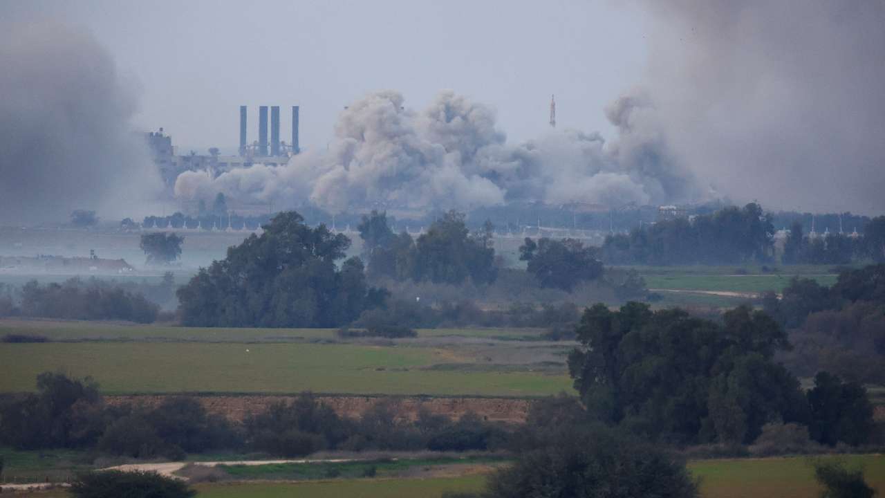 Smoke rises over Gaza, as seen from southern Israel