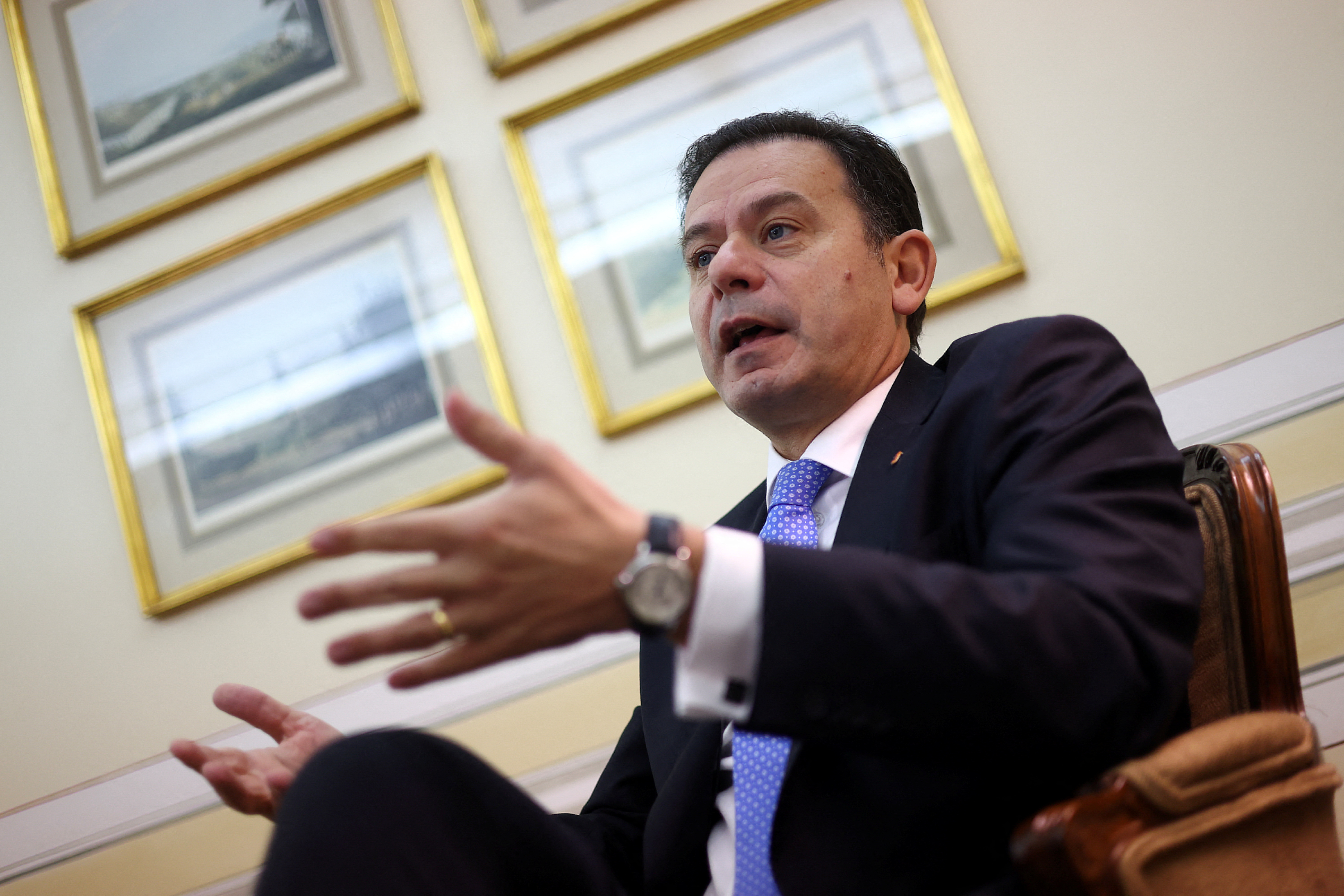 Luis Montenegro, President of the Social Democratic Party, the main opposition in Portugal, during an interview with Reuters in Lisbon