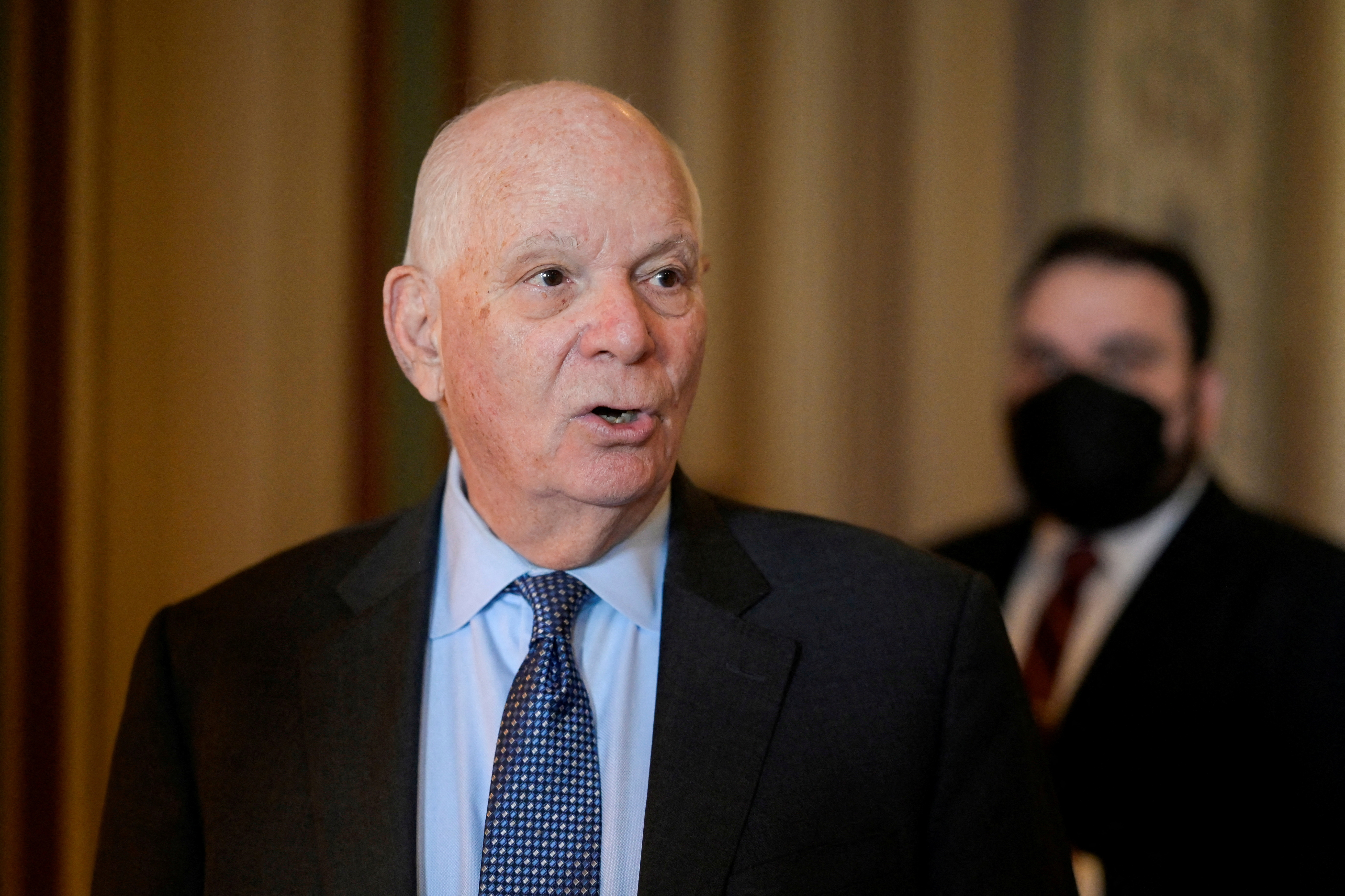 FILE PHOTO: U.S. Senator Ben Cardin (D-MD) speaks to reporters before assuming the chairmanship of the Senate Foreign Relations Committee on Capitol Hill in Washington