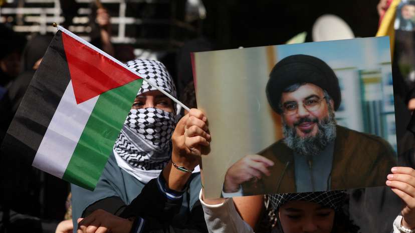Hezbollah supporters protest over Gaza hospital strike, in Beirut