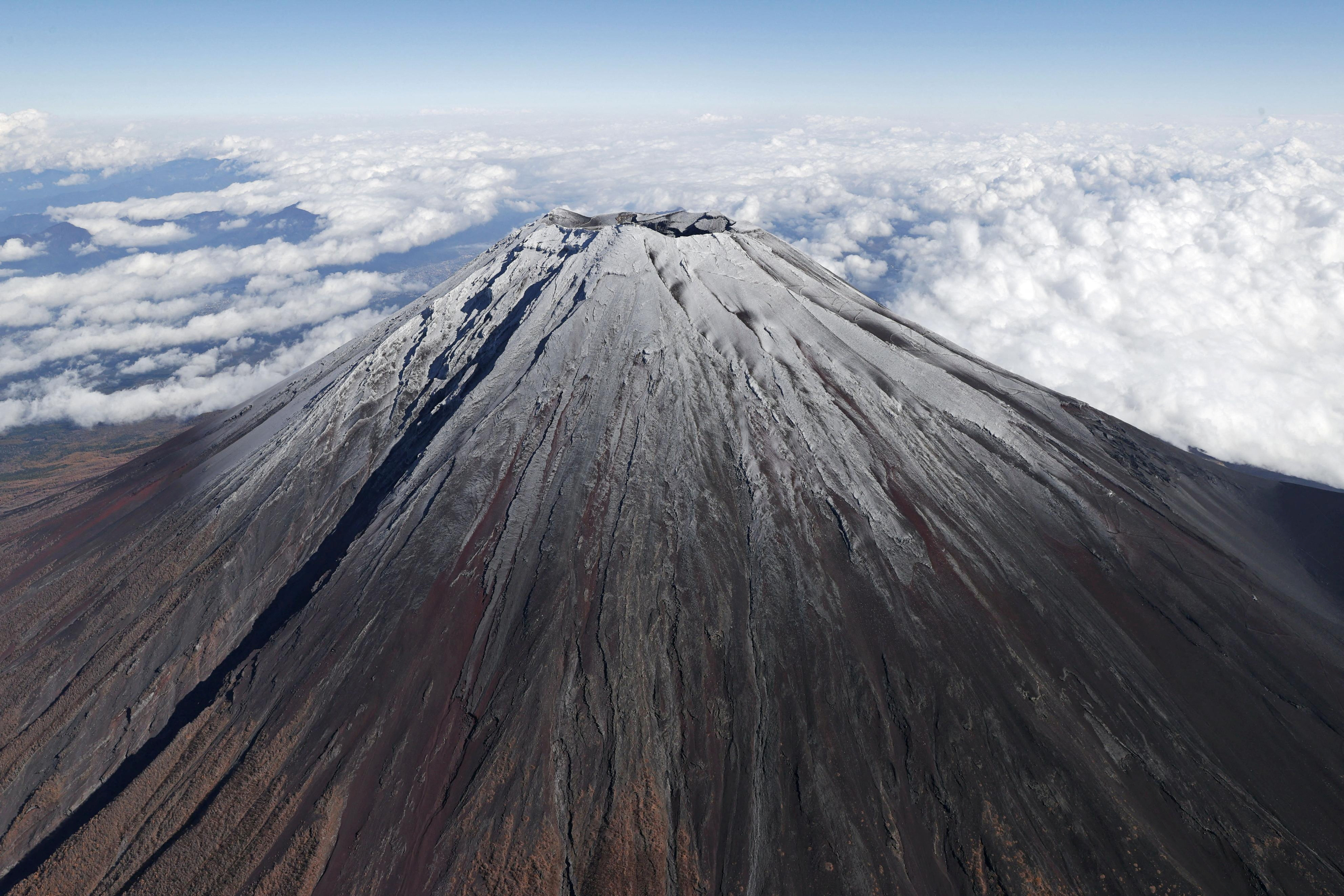 Top of Mt.Fuji is covered by snow