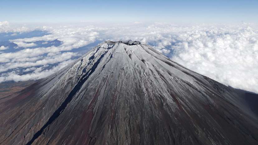 Top of Mt.Fuji is covered by snow