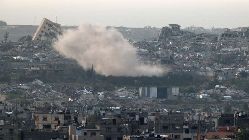 Smoke rises following an explosion in North Gaza, as seen from the Israeli side of the Israel-Gaza border