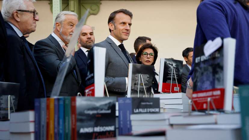 FILE PHOTO: France's President Emmanuel Macron visits the Paris Book Festival