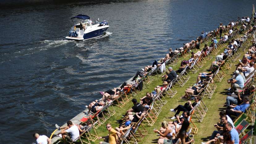 People enjoy the sunny weather on feast days of Pentecost in Berlin