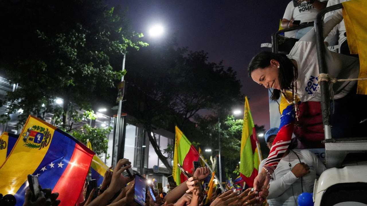 FILE PHOTO: Venezuela's opposition presidential candidate Edmundo Gonzalez and opposition leader Maria Corina Machado campaign in Caracas